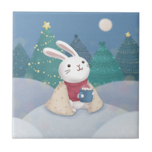 Merry Christmas: Bunny Illustration Tile