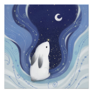 Merry Christmas: Bunny, the Moon & Stars Poster