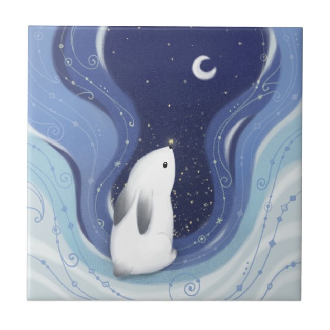 Merry Christmas: Bunny, the Moon & Stars Tile (Front)