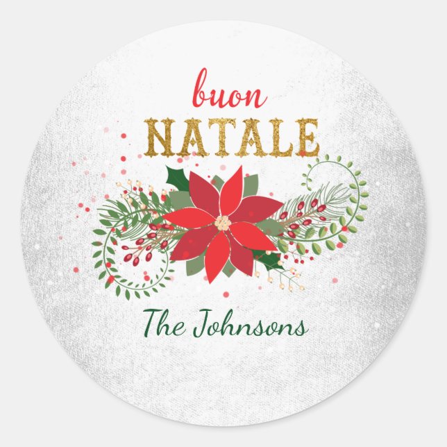 Merry Christmas Buon Natale Italian Silver Grey Classic Round Sticker (Front)