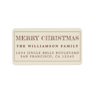 Merry Christmas Burgundy Antique Return Address Label