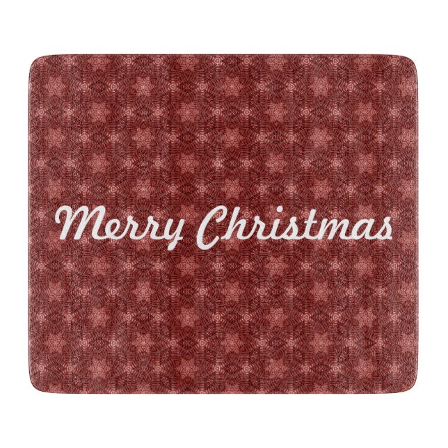 Merry Christmas Burgundy Country Star Pattern Cutting Board (Front)