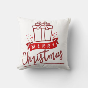 Merry Christmas Burgundy Present Gift Typography Cushion