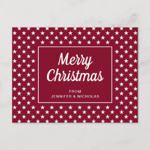 Merry Christmas Burgundy Red White Stars Postcard