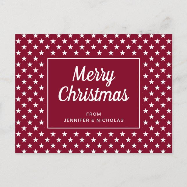 Merry Christmas Burgundy Red White Stars Postcard (Front)