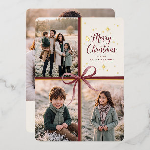 Merry Christmas Burgundy Ribbon Photo Collage