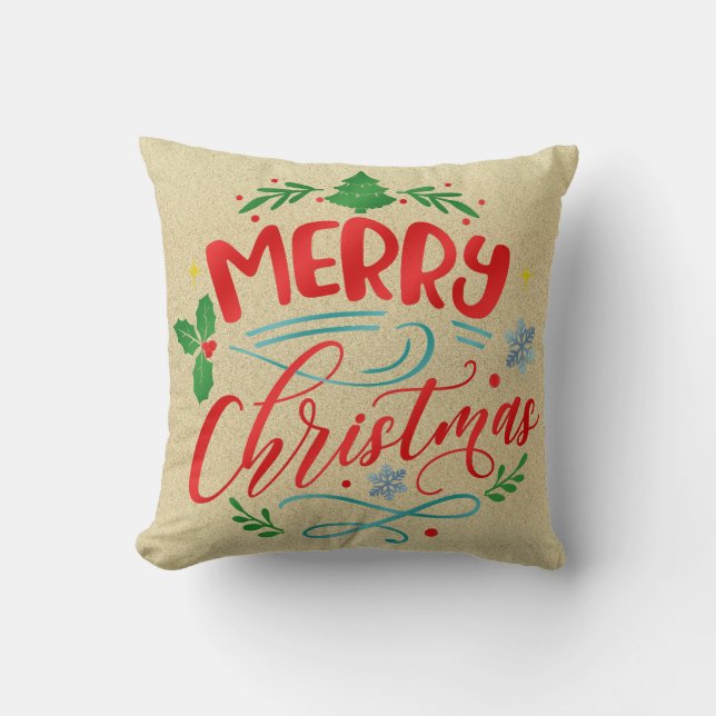 Merry Christmas Burlap Design Cushion (Front)