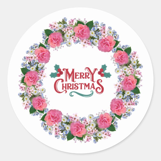 Merry Christmas business card Classic Round Sticker (Front)