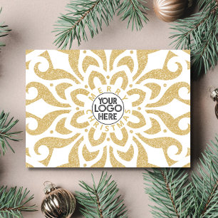 Merry Christmas Business Logo Snowflake Gold Holiday Card