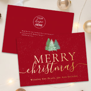 Merry Christmas Business Logo Snowy Tree Red Gold