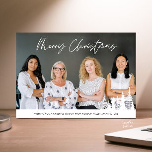 Merry Christmas Business Team Photo Pine Trees Holiday Card