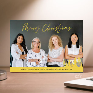 Merry Christmas Business Team Photo Pine Trees Holiday Card