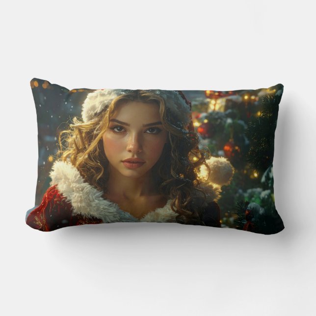 MERRY CHRISTMAS by Santa Girl Lumbar Cushion (Front)