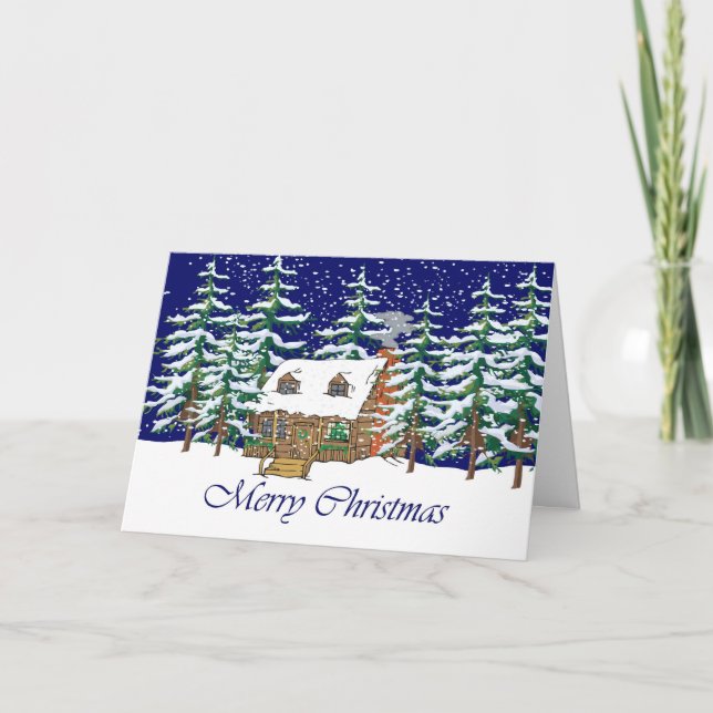 Merry Christmas Cabin Holiday Card (Front)