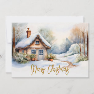 Merry Christmas Cabin in snowy landscape Holiday Card