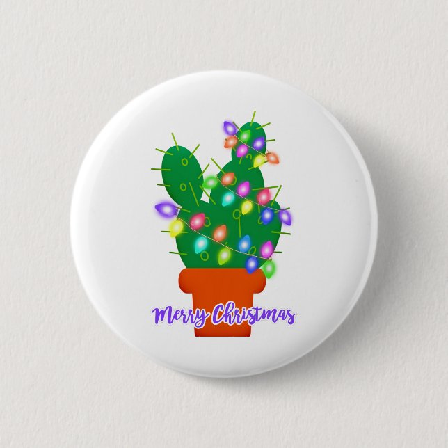 merry christmas cactus 6 cm round badge (Front)