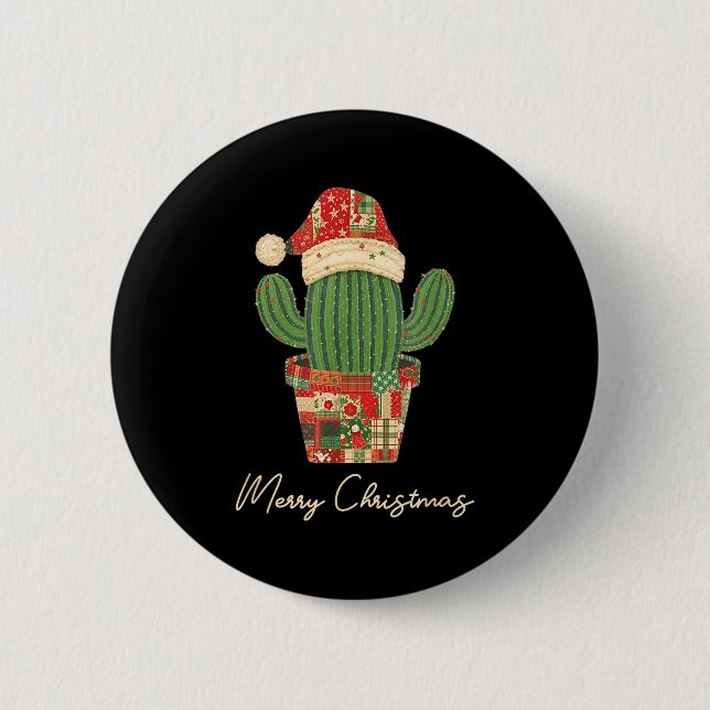 Merry Christmas Cactus Patchwork Quilt  6 Cm Round Badge (Front)