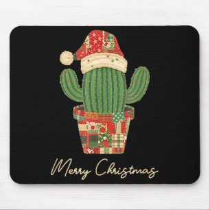 Merry Christmas Cactus Patchwork Quilt  Mouse Pad