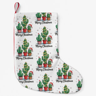 Merry Christmas Cactus Tree Festive Xmas Lights Small Christmas Stocking