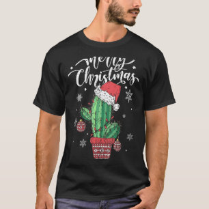 Merry Christmas Cactus With Santa Hat Light Funny T-Shirt
