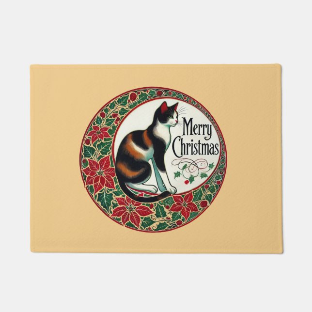 Merry Christmas Calico Cat                         Doormat (Front)