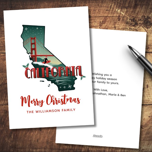 Merry Christmas California State Holiday Card (Personalize with Family name, and message.  Matching items in the collection)