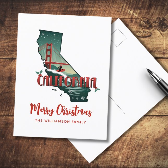 Merry Christmas California State Holiday Postcard (Personalize postcard front with your details.  Reverse is blank for your handwritten message)