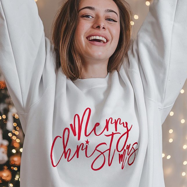 Merry Christmas Calligraphic Party Red White Sweatshirt (Creator Uploaded)