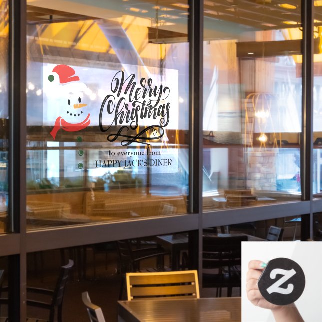 Merry Christmas Calligraphy and Snowman Custom (Restaurant Window)