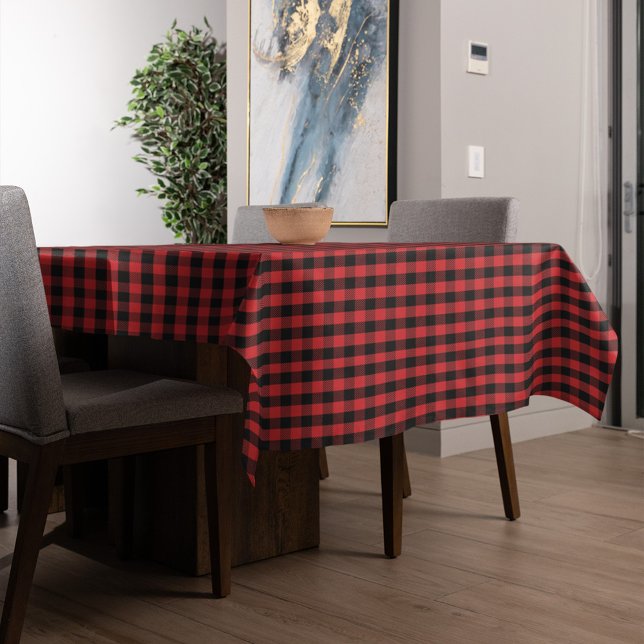 Merry Christmas Calligraphy Buffalo Check Pattern Tablecloth (Buffalo check rustic red and black pattern table cloth)
