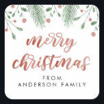 Merry Christmas Calligraphy Cherry Botanical Square Sticker<br><div class="desc">Merry Christmas Calligraphy Cherry Botanical Square Sticker</div>