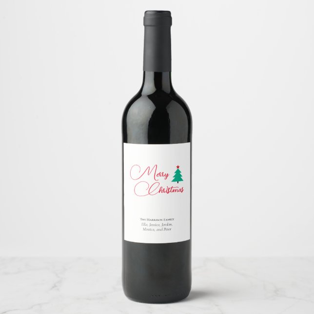 Merry Christmas Calligraphy Customisable  Wine Label (Front)