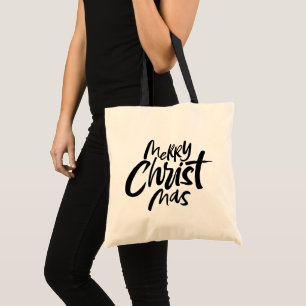 Merry Christmas Calligraphy Lettering Religious Tote Bag