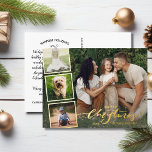 Merry Christmas Calligraphy Photo Collage Gold Foil Holiday Postcard<br><div class="desc">Send out special holiday wishes with this festive postcard featuring "Merry Christmas" in a hand-lettered typography font in real gold foil - along with 4 of your favourite photos surrounded by a gold foil border. Easily add your own typed holiday greeting to the backside or delete the note to leave...</div>