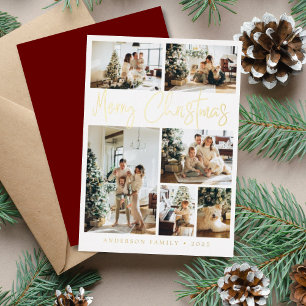 Merry Christmas Calligraphy Photo Gold Foil Holida