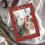 Merry Christmas Calligraphy Photo Red Holiday Card<br><div class="desc">**Personalised Minimalist Christmas Greeting Card** Celebrate the festive season with a touch of personal elegance. Introducing our minimalist Christmas greeting card, designed exclusively for those who appreciate simplicity with a hint of nostalgia. On the front, showcase your cherished photo, creating a sentimental focal point. Above your image, the phrase "Merry...</div>