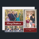 Merry Christmas Calligraphy Red Photo Collage Holiday Card<br><div class="desc">This elegant photo Christmas card offers a 4 photo collage accented with the traditional greeting: Merry Christmas. The greeting appears in white modern calligraphy on a dark redbackground. Photography © Storytree Studios,  Stanford,  CA</div>