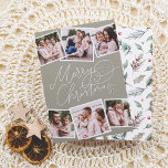 Merry Christmas Calligraphy Sage Green 6 Photos<br><div class="desc">Give your Christmas cards a sparkle with real gold, silver, or rose gold foil! Spread holiday cheer with this charming sage green Christmas photo foil card! The front features “Merry Christmas” in real foil playful handwritten calligraphy, with your family name and the year tucked into one of the flourishes. Add...</div>