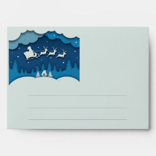 Merry Christmas Calligraphy Santa Sleigh Reindeer Envelope