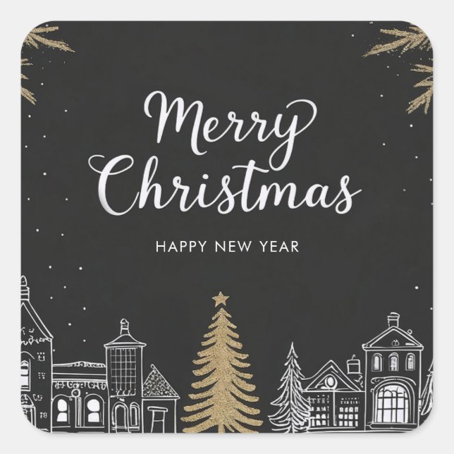 Merry Christmas Calligraphy Scrip Holiday Square Sticker (Front)
