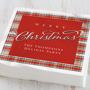 Merry Christmas Calligraphy Script Cute Red Plaid Napkin