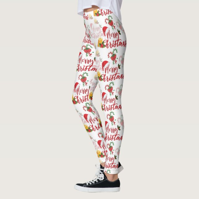 Merry Christmas Calligraphy Script Leggings (Left)