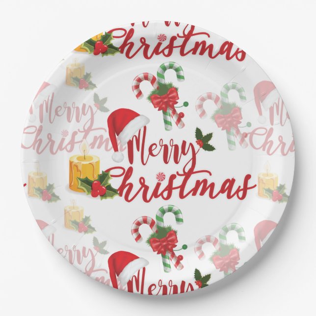 Merry Christmas Calligraphy Script Paper Plate (Front)
