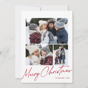 Merry Christmas Calligraphy Script Simple 4 Photo Holiday Card
