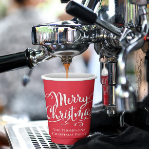 Merry Christmas Calligraphy Script Simple Red Paper Cups