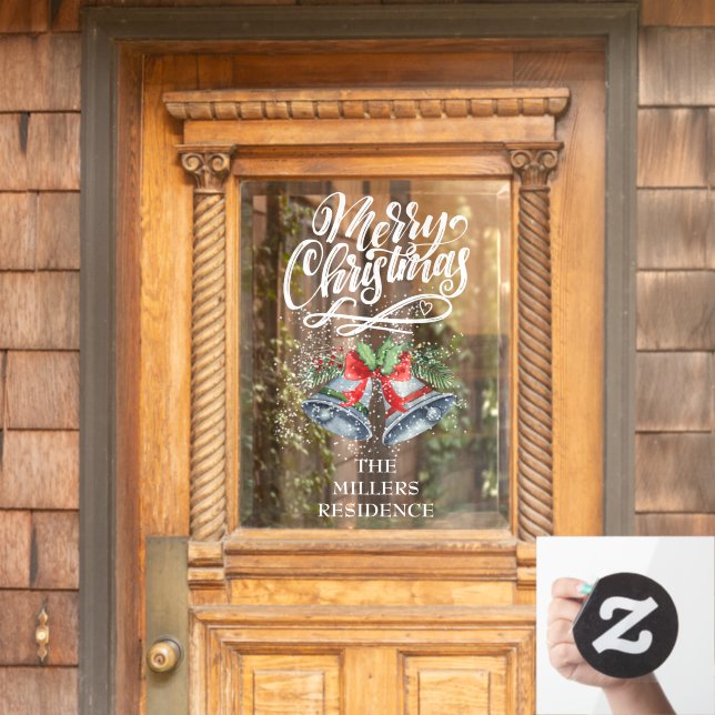 Merry Christmas Calligraphy Silver Bells (Home Door)