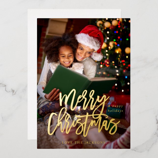 Merry Christmas Calligraphy Vertical Photo - White (Front/Back)