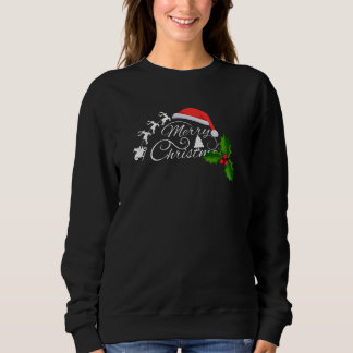 "Merry Christmas" Calligraphy with Santa Hat  Sweatshirt
