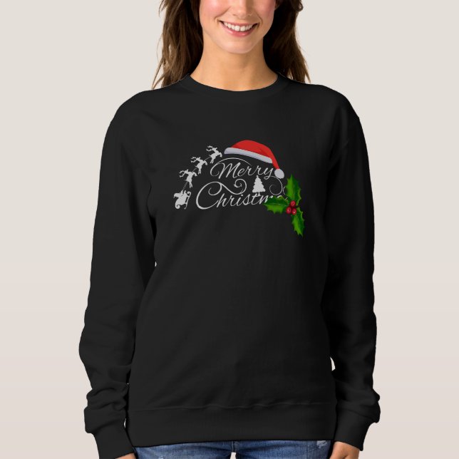 "Merry Christmas" Calligraphy with Santa Hat  Sweatshirt (Front)