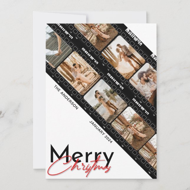 Merry Christmas Camera Film Classic Collage Photo Holiday Card (Front)
